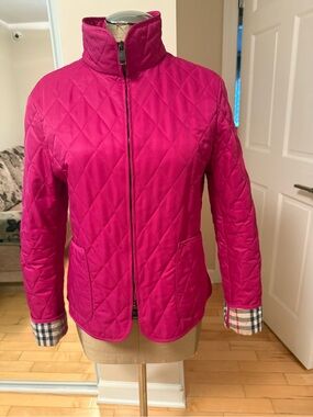 Burberry Women's Quilted Hot Pink Zip-Up Puffer Jacket